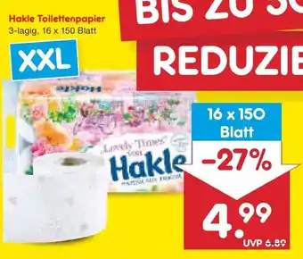 Netto Marken-Discount Hakle Toilettenpapier 3-lagig, 16 x 150 Blatt Angebot