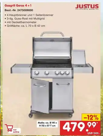 Netto Marken-Discount JUSTUS Gasgrill Geras 4+1 Angebot