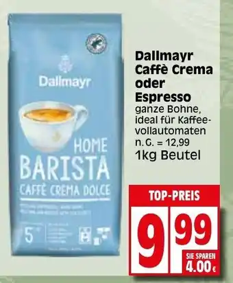 Elli Markt Dallmayr Caffè Crema oder Espresso ganze Bohne 1kg Beutel Angebot