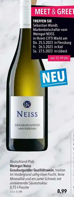 CITTI Markt Weingut Neiss Grauburgunder Qualitätswein, trocken 750ml Angebot