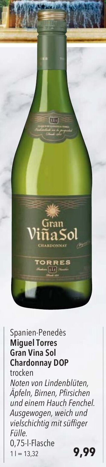 CITTI Markt Miguel Torres Gran Vina Sol Chardonnay DOP trocken 750ml Angebot