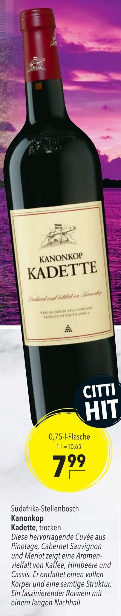 CITTI Markt Kanonkop Kadette, trocken 750ml Angebot