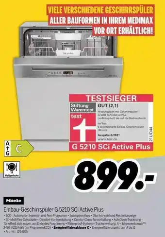 MEDIMAX Miele Einbau Geschirrspüler G 5210 Sci Active Plus Angebot