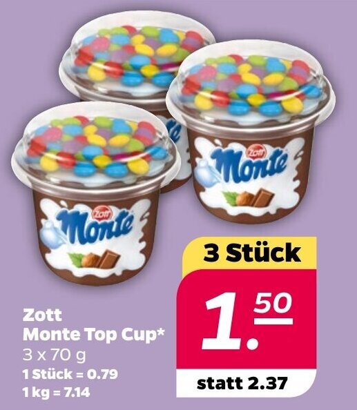 NETTO Zott Monte Top Cup* 3 Stück Angebot