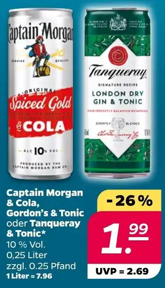 NETTO Captain Morgan & Cola, Gordon's & Tonic oder Tanqueray & Tonic* Angebot