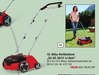 toom Baumarkt Akku-Vertikutierer ,,GC-SC 36/31 Li-Solo" Angebot