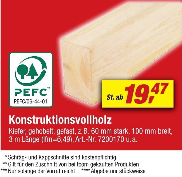 Konstruktionsvollholz Angebot bei toom Baumarkt