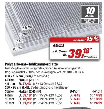 toom Baumarkt Polycarbonat-Hohlkammerplatte z. B. 6 mm St. Angebot