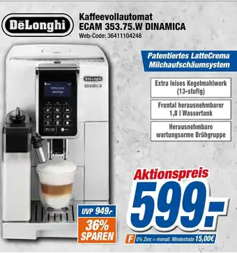 Expert Klein DeLonghi Kaffeevollautomat ECAM 353.75.W Dinamica Angebot