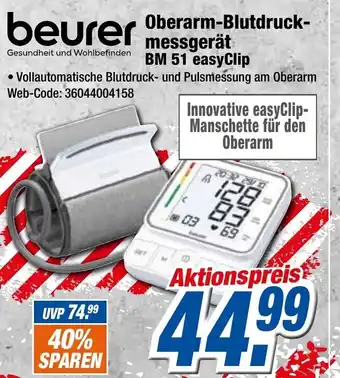 Expert Klein Beurer Oberam Blutdruckmessgerät BM 51 EasyClip Angebot