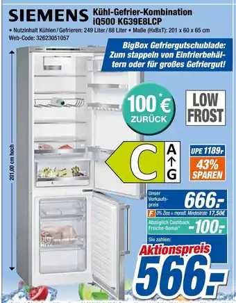 Expert Klein Siemens Kühl Gefrierkombination iQ500 KG39E8LCP Angebot