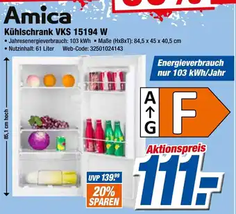 Expert Klein Amica Kühlschrank VKS 15194 W Angebot