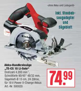 BayWa Einhell Akku Handkreissäge TE-CS 18 Li Solo Angebot