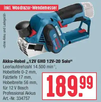 BayWa Bosch Akku Hobel 12V GHO 12V 20 Solo Angebot