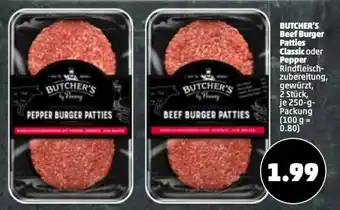 PENNY Butcher's Beef Burger Patties Classic oder Pepper 250g Angebot