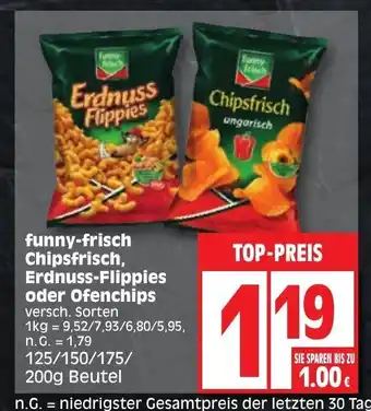 Edeka funny-frisch Chipsfrisch, Erdnuss-Flippies oder Ofenchips 125/150/175/200g Angebot