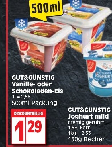 Edeka Vanille- oder Schokoladen-Eis 500ml Angebot