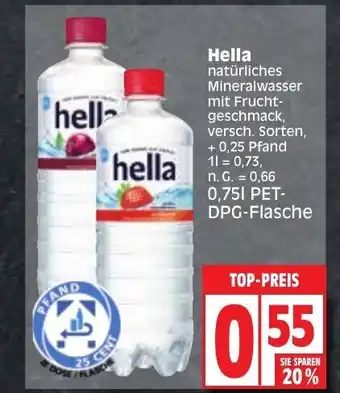 Edeka Hella natürliches Mineralwasser mit Frucht-geschmack, versch. Sorten 750ml Angebot