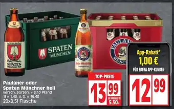 Edeka Paulaner oder Spaten Münchner hell versch. Sorten 20*500ml Angebot