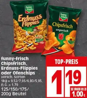 Elli Markt funny-frisch Chipsfrisch, Erdnuss-Flippies oder Ofenchips 125/150/175/200 g Beutel Angebot