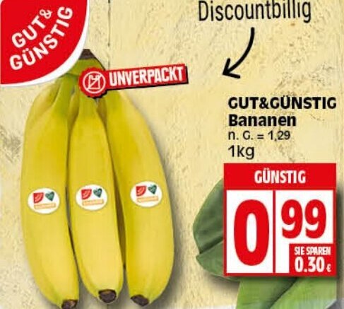 Elli Markt GUT&GÜNSTIG Bananen 1kg Angebot