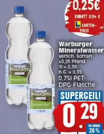 Elli Markt Warburger Mineralwasser 0,75 L PET-DPG-Flasche Angebot