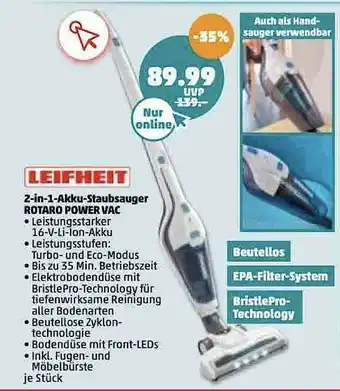 PENNY Leifheit 2in1-akku-staubsauger Rotaro Power Vac Angebot