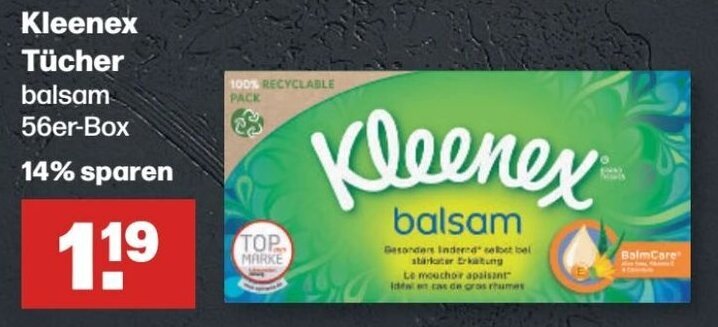 Handelshof Kleenex Tücher balsam 56er-Box Angebot