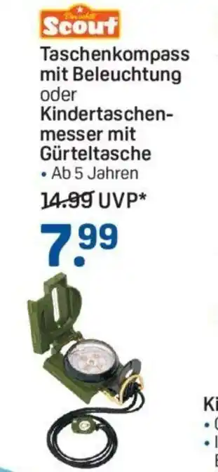 Rossmann Scout Taschenkompass mit Beleuchtung oder Kindertaschen-messer mit Gürteltasche • Ab 5 Jahren Angebot