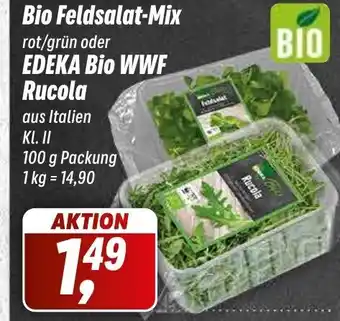 Simmel Bio Feldsalat-Mix rot/grün oder EDEKA Bio WWF Rucola 100g Angebot