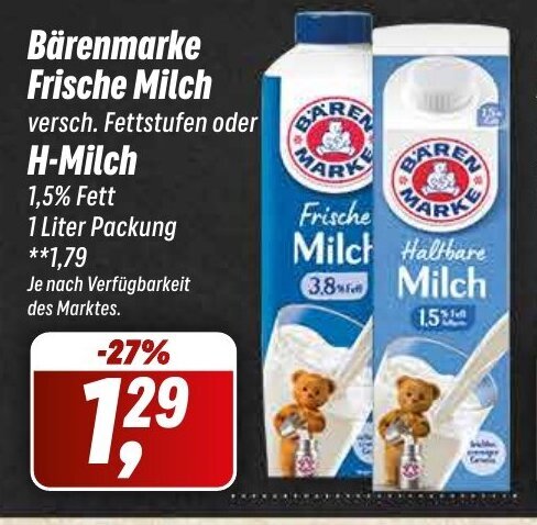 Simmel Bärenmarke Frische Milch o. H-Milch 1L Angebot