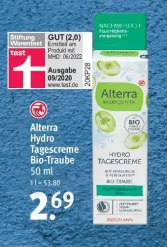 Rossmann Alterra Hydro Tagescreme Bio-Traube 50ml Angebot