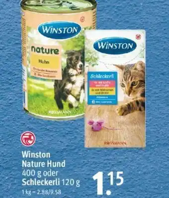 Rossmann Winston Nature Hund 400 g oder Schleckerli 120 g 1 kg Angebot