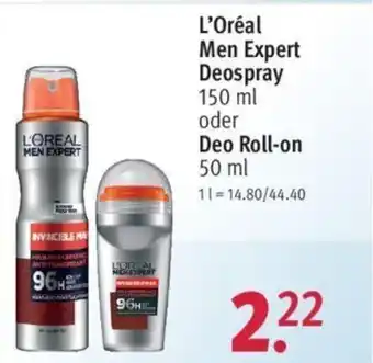 Rossmann L'Oréal Men Expert Deospray 150ml oder Deo Roll-on 50 ml Angebot