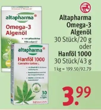 Rossmann Altapharma Omega-3 Algenöl 20 g oder Hanföl 1000 43 g Angebot