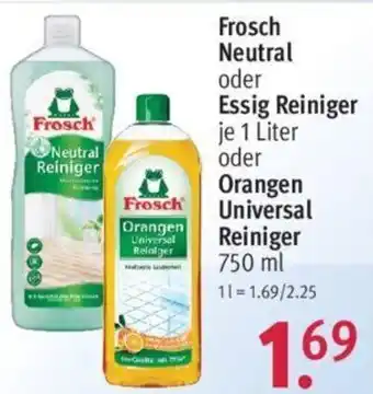 Rossmann Frosch Neutral Reiniger oder Essig Reiniger je 1 Liter oder Orangen Universal Reiniger 750 ml Angebot