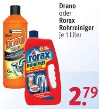 Rossmann Drano oder Rorax Rohrreiniger je 1 Liter Angebot