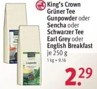 Rossmann King's Crown Grüner Tee Gunpowder oder Sencha oder Schwarzer Tee Earl Grey oder English Breakfast je 250 g Angebot