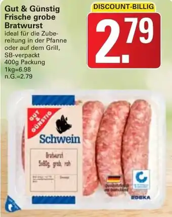 WEZ Gut & Günstig Frische grobe Bratwurst 400g Packung Angebot
