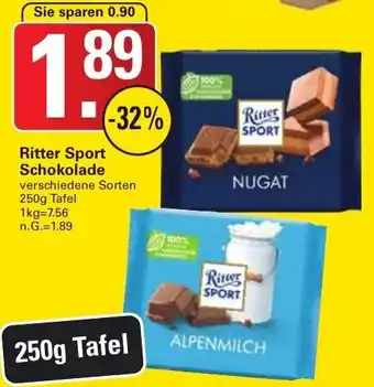 WEZ Ritter Sport Schokolade 250g Tafel Angebot