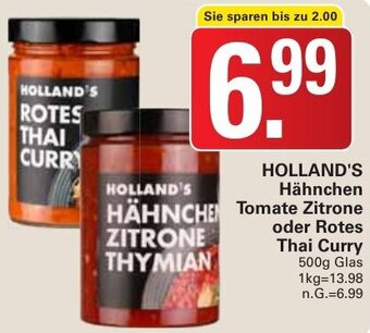 WEZ HOLLAND'S Hähnchen Tomate Zitrone oder Rotes Thai Curry 500g Glas Angebot