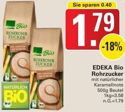 WEZ EDEKA Bio Rohrzucker 500 g Beutel Angebot