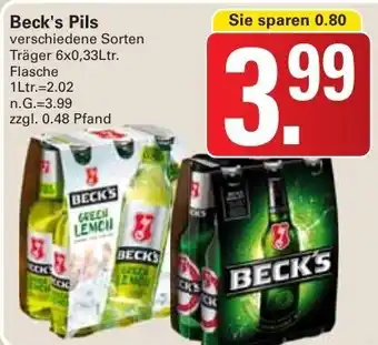 WEZ Beck's Pils Träger 6x0,33Ltr. Flasche Angebot