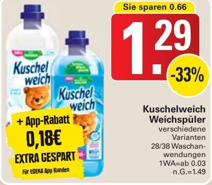 WEZ Kuschelweich Weichspüler 28/38 Waschanwendungen Angebot