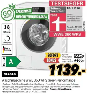 MEDIMAX Miele Waschmaschine WWE 360 WPS GreenPerformance Angebot