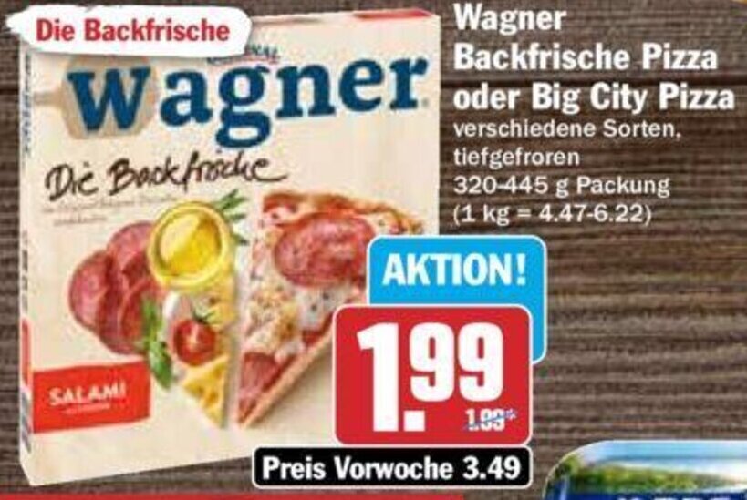 Hit Wagner Backfrische Pizza oder Big City Pizza 320-445 g Packung Angebot