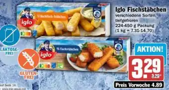 Hit Iglo Fischstäbchen 224-450 g Packung Angebot