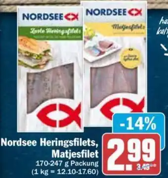 Hit Nordsee Heringsfilets, Matjesfilet 170-247 g Packung Angebot