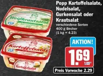 Hit Popp Kartoffelsalate, Nudelsalat, Gurkensalat oder Krautsalat 400 g Becher Angebot