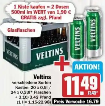 Hit Veltins Kasten 20x0,5/24x0,33 L Flaschen Angebot